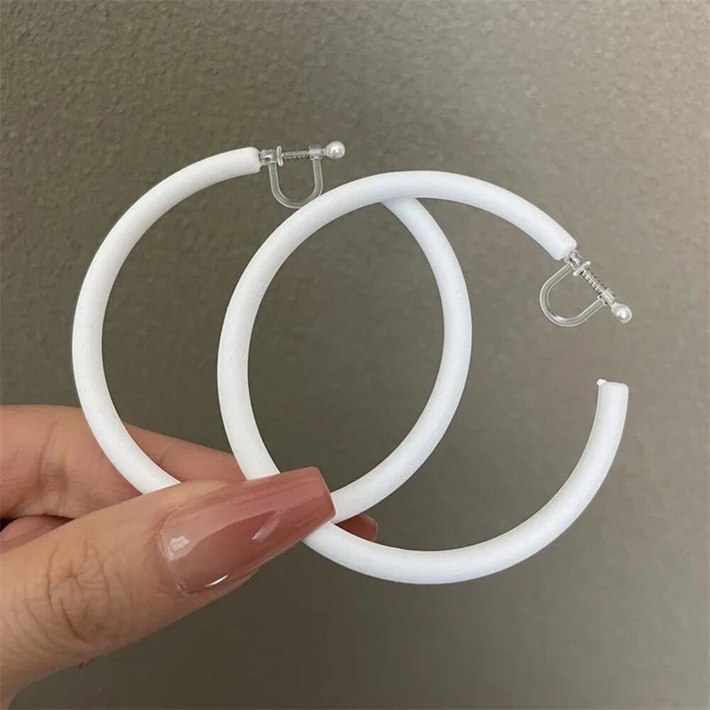 Clip on 2 1/2" plastic clasp white open back hoop